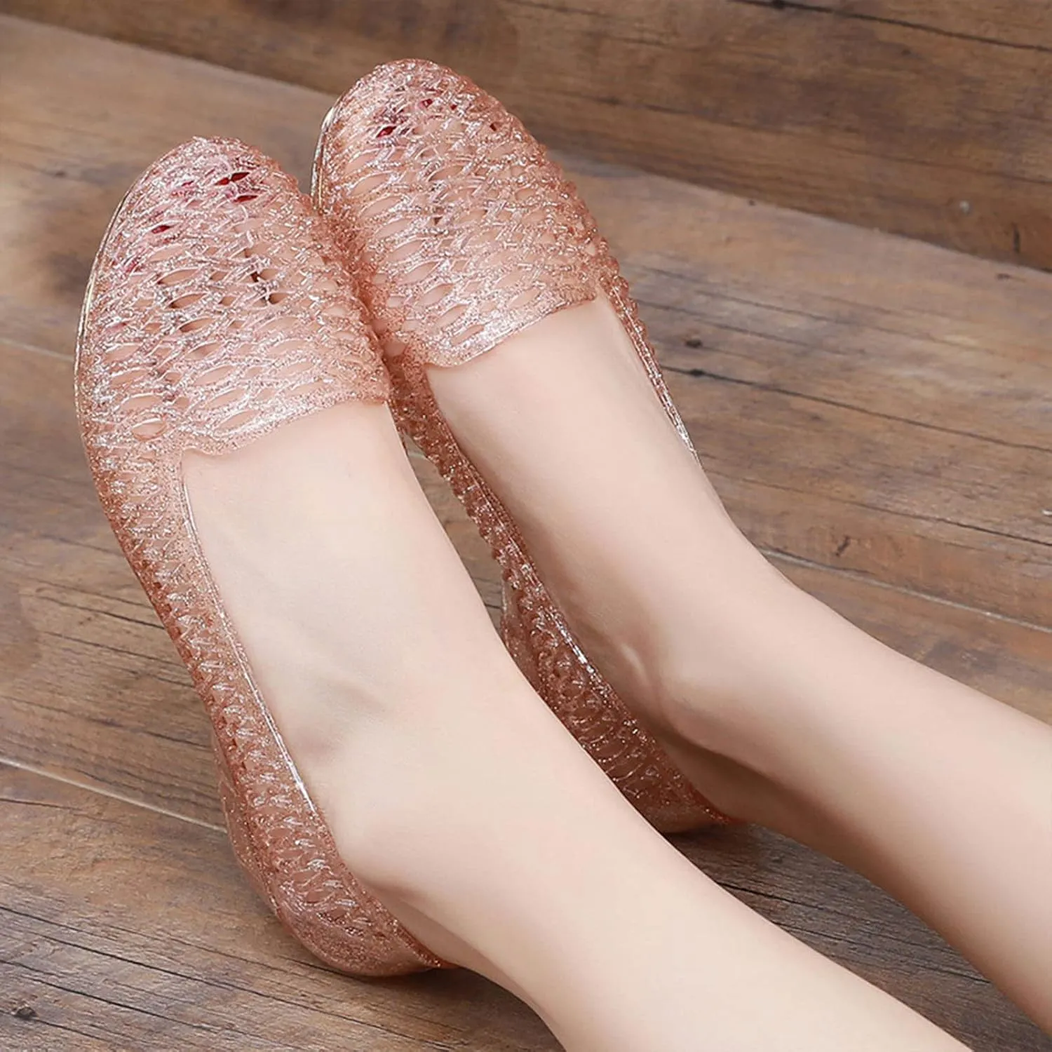 Womens Low Heel Jelly Shoes Slip on Transparent Single Shoe Comfort Shallow Loafers Stylish Jelly-Flats