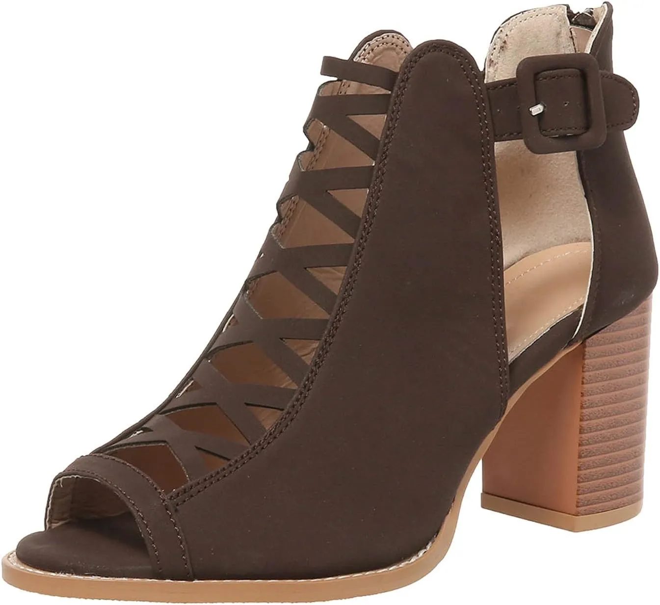 Women's Open Toe Booties with Block Heel and Side Comfortable and Stylish Cut Out Design Chunky Low Chunky Heels Women
