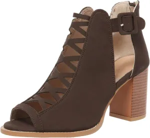 Women's Open Toe Booties with Block Heel and Side Comfortable and Stylish Cut Out Design Chunky Low Chunky Heels Women