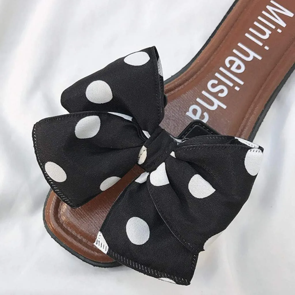 Women's Polka Dot Flat Sandals Beach Shoes Summer Slippers Slip On Sandals Open Toe Slides (Black, 7.5)