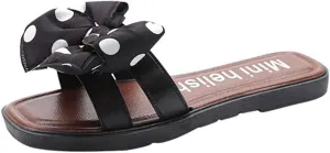 Women's Polka Dot Flat Sandals Beach Shoes Summer Slippers Slip On Sandals Open Toe Slides (Black, 7.5)