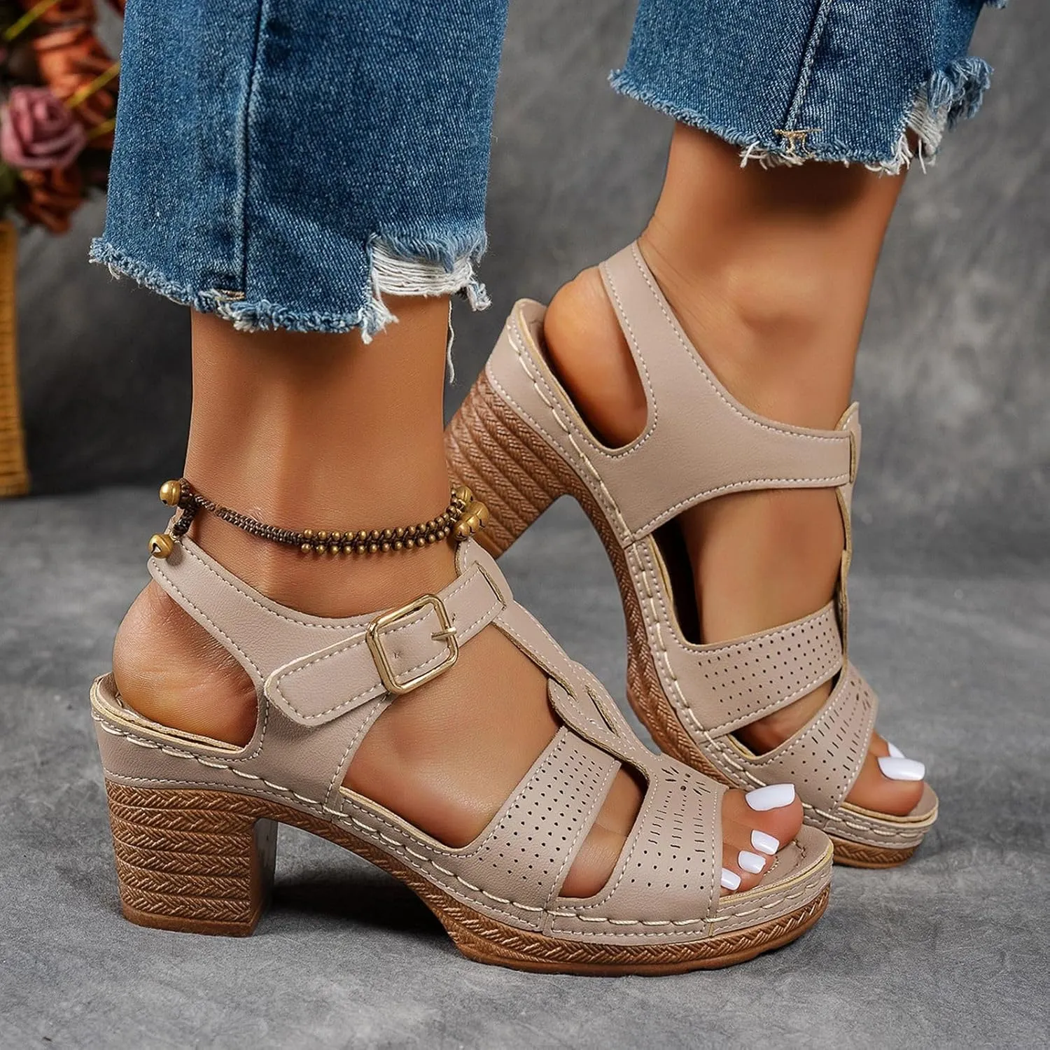 Women's Sandals Comfortable Toe Open Slip On High Heel Casual Footwear Sandals for Women with Heel Size 11