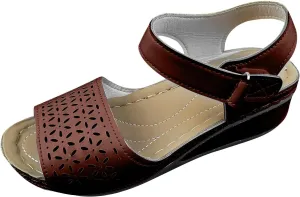Women's Solid Hollow Out Sandals Summer Hook and Loop Wedge Shoe Open Toe Casual Beach Sandal Vacation High Heel