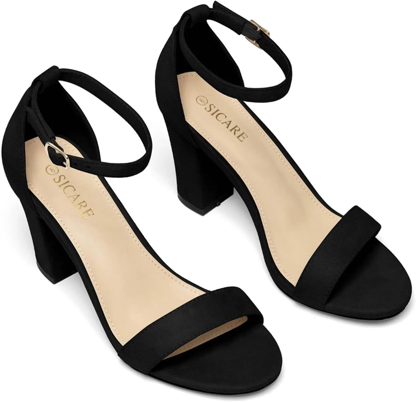 Women's Solid Hook and Eye Sandal Thick Strappy Trendy High Heel Open Toe Summer Spring Sandals Vacation Shoes