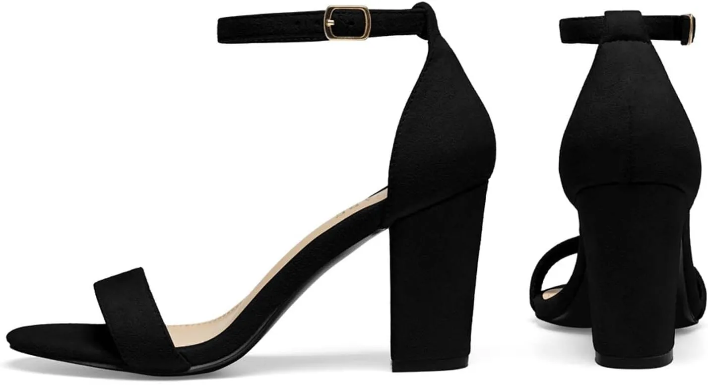 Women's Solid Hook and Eye Sandal Thick Strappy Trendy High Heel Open Toe Summer Spring Sandals Vacation Shoes