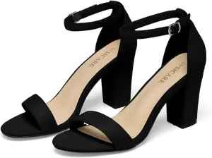 Women's Solid Hook and Eye Sandal Thick Strappy Trendy High Heel Open Toe Summer Spring Sandals Vacation Shoes