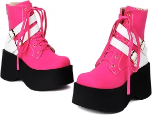 Women'S Suede Lace-Up Platform Wedge Heel Ankle Boots Fashion Round Toe Square Buckle Zipper Platform Booties For Parties Prom Gothic Ankle Boots