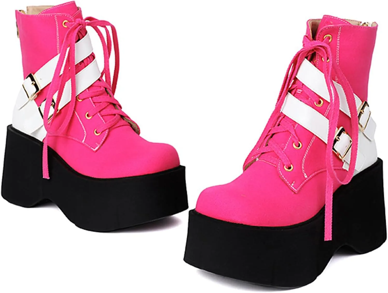 Women'S Suede Lace-Up Platform Wedge Heel Ankle Boots Fashion Round Toe Square Buckle Zipper Platform Booties For Parties Prom Gothic Ankle Boots