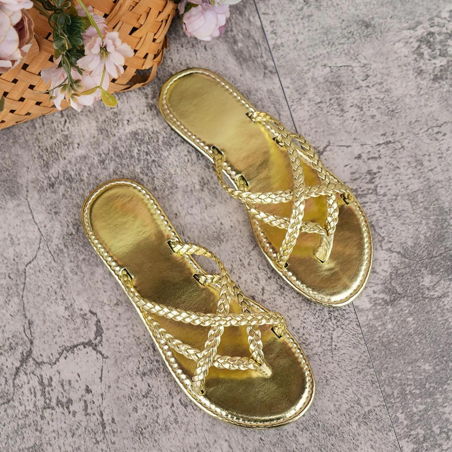 Women's Temperament Flat Sandals Low Heel Flat Bottom Sandals Solid Breathable Leather Sandals for Women