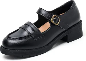 Women's Vintage Mary Jane Loafers Spring/Autumn Hollow Out Buckle Thick Sole Single Shoes Leather