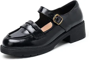 Women's Vintage Mary Jane Loafers Spring/Autumn Hollow Out Buckle Thick Sole Single Shoes Leather