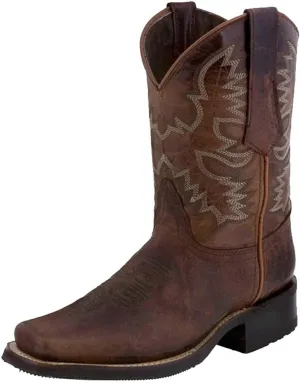 ZBYY Women's Wide Calf Western Cowboy Boots Square Toe Leather Boots Embroidered Slip On Low Heeled Mid Calf Boots
