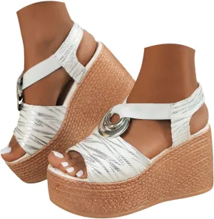 ZSpzx Summer Sandals For Women 2025,Comfortable Orthopedic High Heels Wedge Platform Ankle Strap Open Toe Shoes Wedges Womens Dress Sexy Metal Casual Suede Leather Beach Sandal for Daily Wear