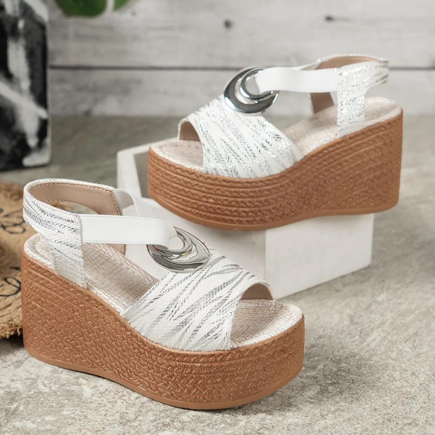 ZSpzx Summer Sandals For Women 2025,Comfortable Orthopedic High Heels Wedge Platform Ankle Strap Open Toe Shoes Wedges Womens Dress Sexy Metal Casual Suede Leather Beach Sandal for Daily Wear