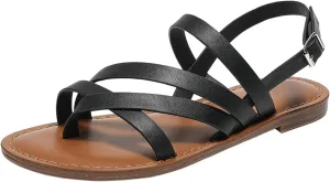 ZSpzx Women's Flat Sandals Faux Leather Ankle Strap Comfortable Sandal Open Toes Beach Sandals For Woman Summer Dressy Toe Casual Strappy Slides Cute Walking Beach Bohe Flip Flops for Daily Wear