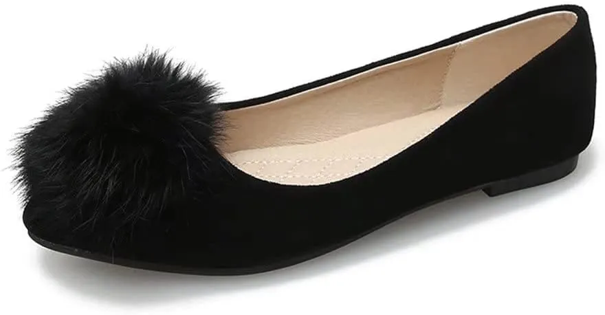 ZTWUTANG Stunner Women's Cute Pointed Toe Flat Ballet Shoes Comfortable Dress Shoes Black 40(7.5) 2 F Black